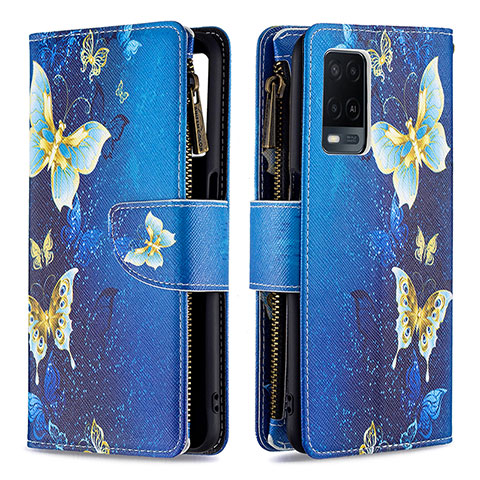 Coque Portefeuille Motif Fantaisie Livre Cuir Etui Clapet B04F pour Oppo A54 4G Bleu