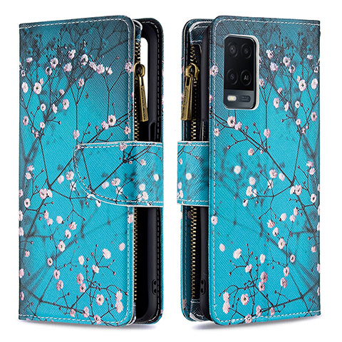 Coque Portefeuille Motif Fantaisie Livre Cuir Etui Clapet B04F pour Oppo A54 4G Cyan