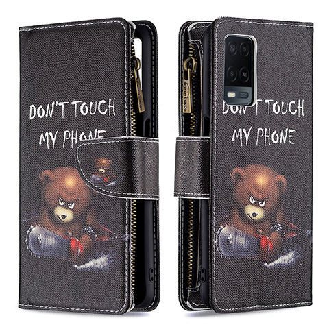 Coque Portefeuille Motif Fantaisie Livre Cuir Etui Clapet B04F pour Oppo A54 4G Gris Fonce