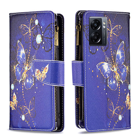 Coque Portefeuille Motif Fantaisie Livre Cuir Etui Clapet B04F pour Oppo A57 5G Bleu Royal