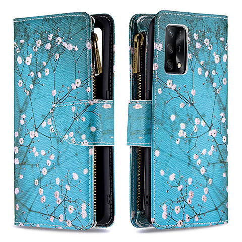 Coque Portefeuille Motif Fantaisie Livre Cuir Etui Clapet B04F pour Oppo A74 4G Cyan