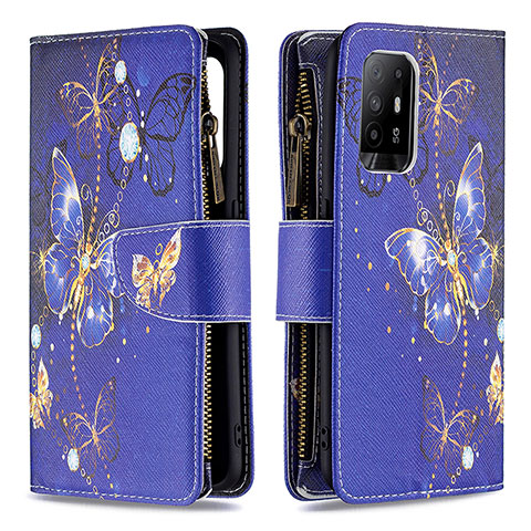 Coque Portefeuille Motif Fantaisie Livre Cuir Etui Clapet B04F pour Oppo A95 5G Bleu Royal