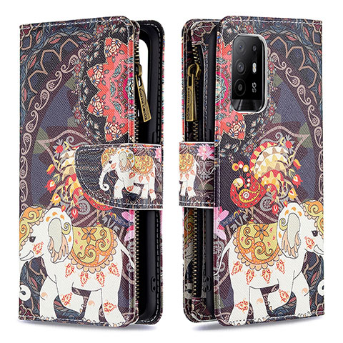 Coque Portefeuille Motif Fantaisie Livre Cuir Etui Clapet B04F pour Oppo A95 5G Marron