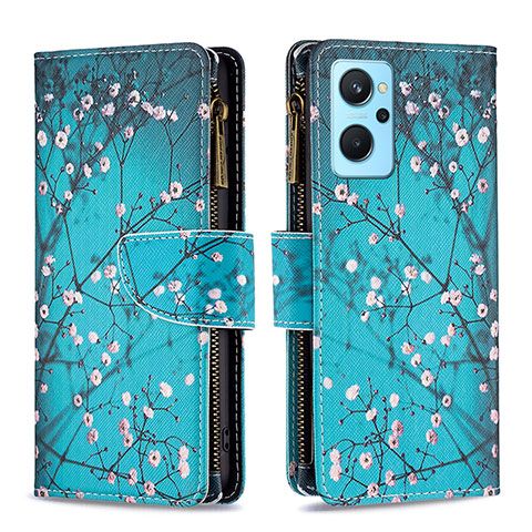 Coque Portefeuille Motif Fantaisie Livre Cuir Etui Clapet B04F pour Oppo A96 4G Cyan