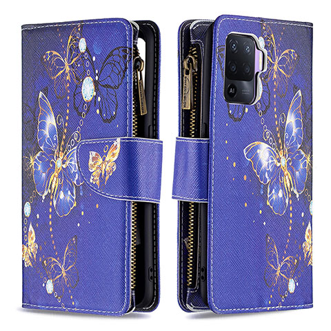 Coque Portefeuille Motif Fantaisie Livre Cuir Etui Clapet B04F pour Oppo F19 Pro Bleu Royal