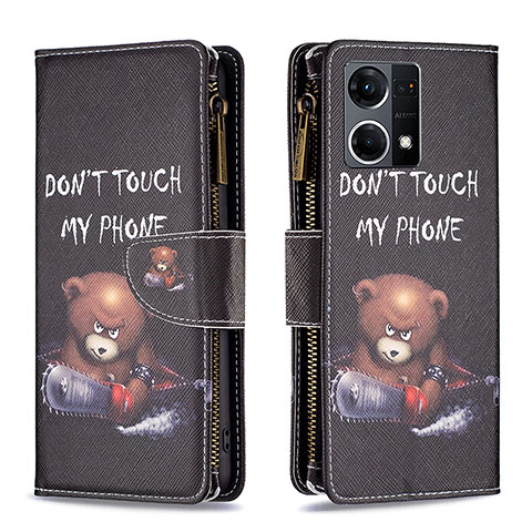 Coque Portefeuille Motif Fantaisie Livre Cuir Etui Clapet B04F pour Oppo F21 Pro 4G Gris Fonce