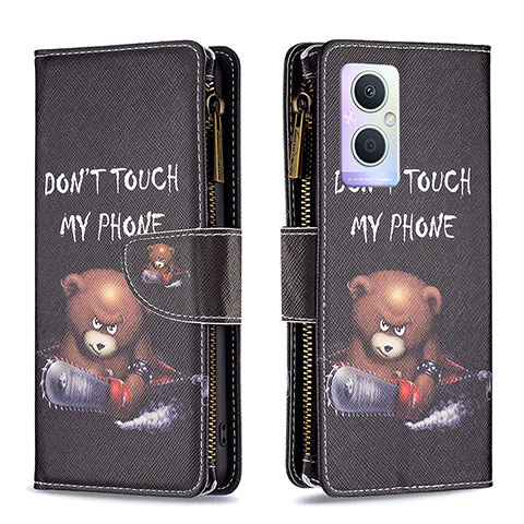 Coque Portefeuille Motif Fantaisie Livre Cuir Etui Clapet B04F pour Oppo F21 Pro 5G Gris Fonce