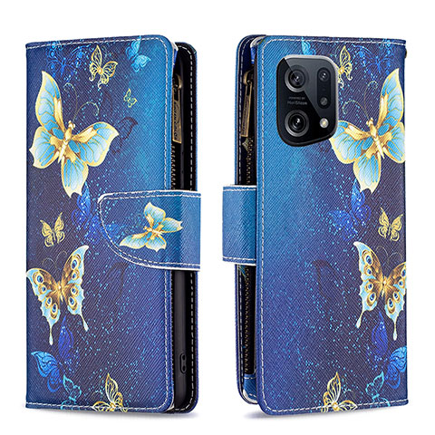 Coque Portefeuille Motif Fantaisie Livre Cuir Etui Clapet B04F pour Oppo Find X5 5G Bleu