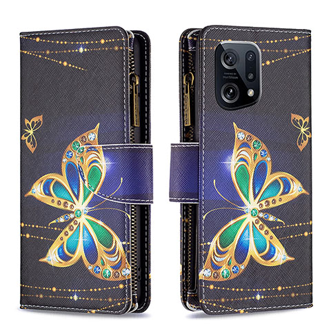 Coque Portefeuille Motif Fantaisie Livre Cuir Etui Clapet B04F pour Oppo Find X5 5G Noir