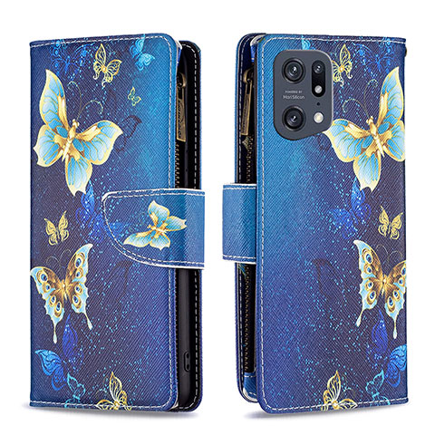 Coque Portefeuille Motif Fantaisie Livre Cuir Etui Clapet B04F pour Oppo Find X5 Pro 5G Bleu