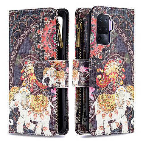 Coque Portefeuille Motif Fantaisie Livre Cuir Etui Clapet B04F pour Oppo Reno5 F Marron