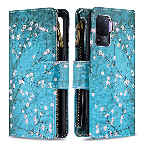 Coque Portefeuille Motif Fantaisie Livre Cuir Etui Clapet B04F pour Oppo Reno5 Lite Cyan