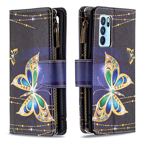 Coque Portefeuille Motif Fantaisie Livre Cuir Etui Clapet B04F pour Oppo Reno6 Pro 5G India Noir