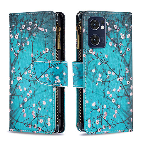 Coque Portefeuille Motif Fantaisie Livre Cuir Etui Clapet B04F pour Oppo Reno7 5G Cyan