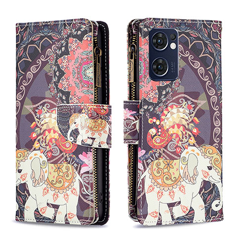 Coque Portefeuille Motif Fantaisie Livre Cuir Etui Clapet B04F pour Oppo Reno7 5G Marron