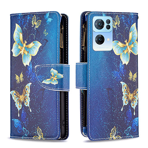 Coque Portefeuille Motif Fantaisie Livre Cuir Etui Clapet B04F pour Oppo Reno7 Pro 5G Bleu