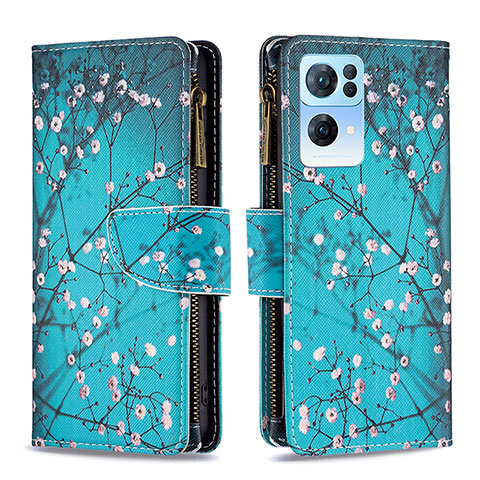 Coque Portefeuille Motif Fantaisie Livre Cuir Etui Clapet B04F pour Oppo Reno7 Pro 5G Cyan