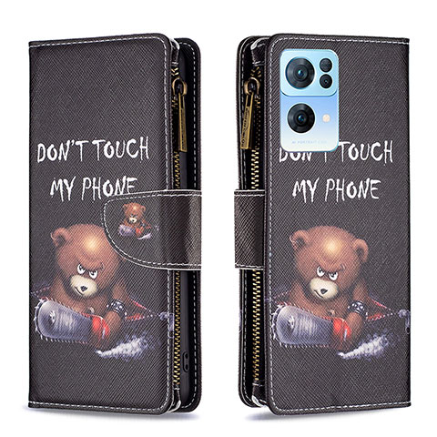 Coque Portefeuille Motif Fantaisie Livre Cuir Etui Clapet B04F pour Oppo Reno7 Pro 5G Gris Fonce