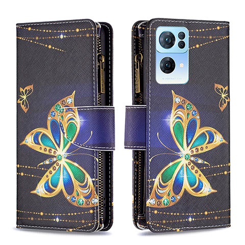 Coque Portefeuille Motif Fantaisie Livre Cuir Etui Clapet B04F pour Oppo Reno7 Pro 5G Noir