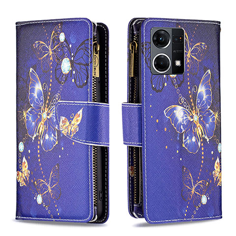 Coque Portefeuille Motif Fantaisie Livre Cuir Etui Clapet B04F pour Oppo Reno8 4G Bleu Royal