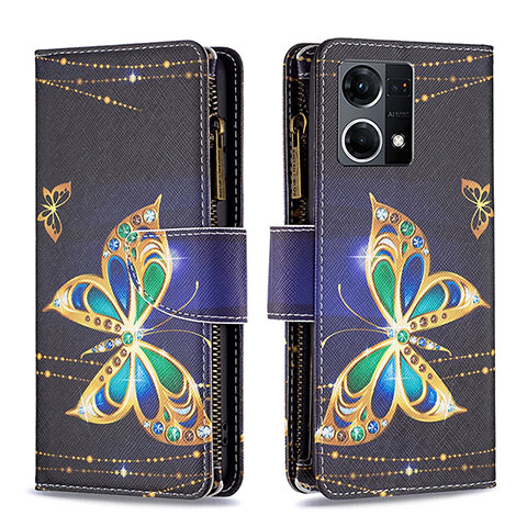 Coque Portefeuille Motif Fantaisie Livre Cuir Etui Clapet B04F pour Oppo Reno8 4G Noir