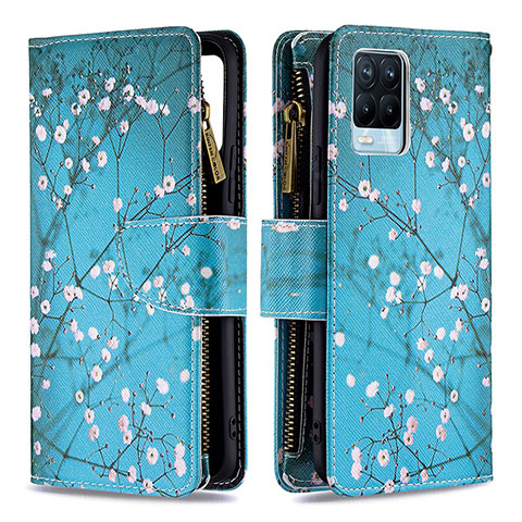 Coque Portefeuille Motif Fantaisie Livre Cuir Etui Clapet B04F pour Realme 8 4G Cyan