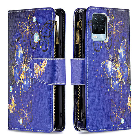 Coque Portefeuille Motif Fantaisie Livre Cuir Etui Clapet B04F pour Realme 8 Pro Bleu Royal