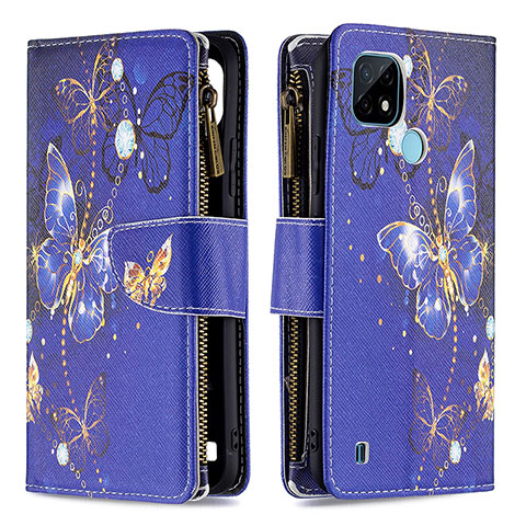 Coque Portefeuille Motif Fantaisie Livre Cuir Etui Clapet B04F pour Realme C21 Bleu Royal