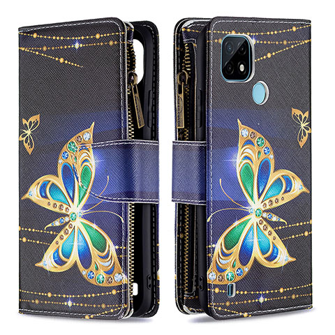 Coque Portefeuille Motif Fantaisie Livre Cuir Etui Clapet B04F pour Realme C21 Noir