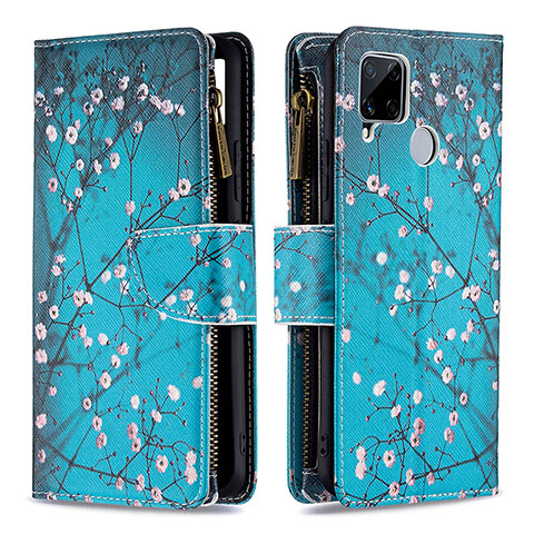 Coque Portefeuille Motif Fantaisie Livre Cuir Etui Clapet B04F pour Realme C25S Cyan