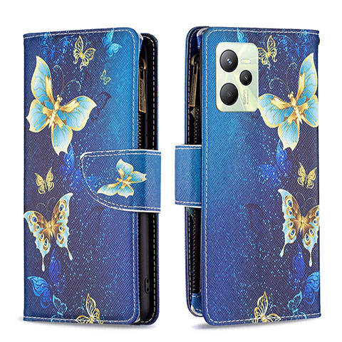 Coque Portefeuille Motif Fantaisie Livre Cuir Etui Clapet B04F pour Realme C35 Bleu