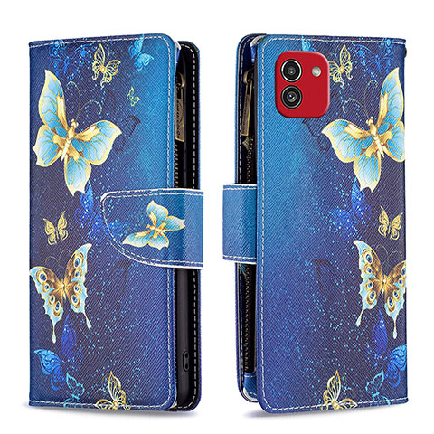 Coque Portefeuille Motif Fantaisie Livre Cuir Etui Clapet B04F pour Samsung Galaxy A03 Bleu