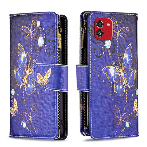 Coque Portefeuille Motif Fantaisie Livre Cuir Etui Clapet B04F pour Samsung Galaxy A03 Bleu Royal