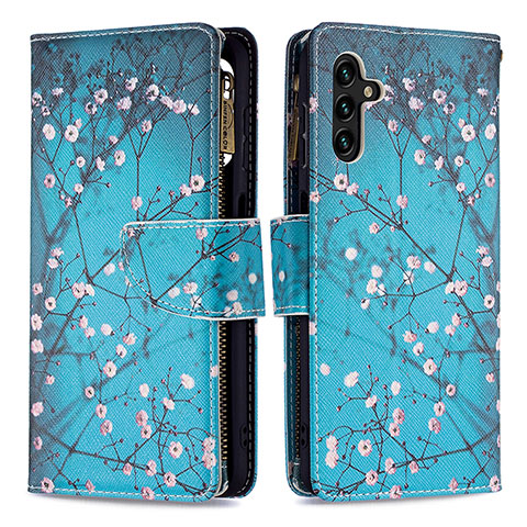 Coque Portefeuille Motif Fantaisie Livre Cuir Etui Clapet B04F pour Samsung Galaxy A04s Cyan