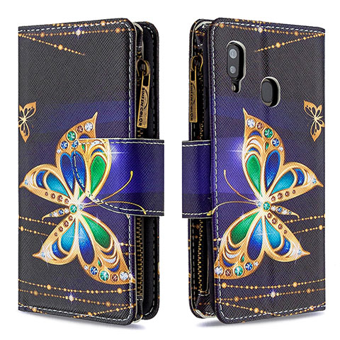 Coque Portefeuille Motif Fantaisie Livre Cuir Etui Clapet B04F pour Samsung Galaxy A20 Noir