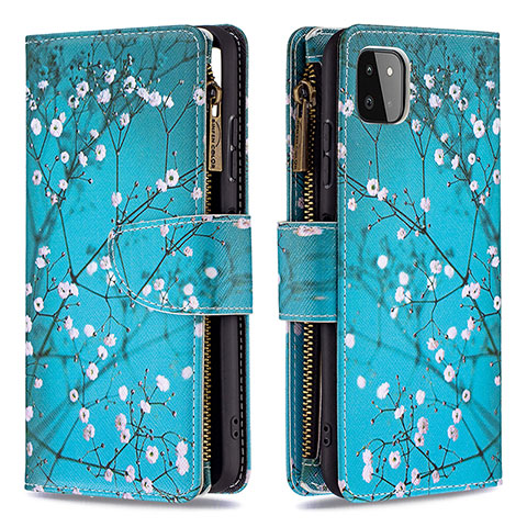 Coque Portefeuille Motif Fantaisie Livre Cuir Etui Clapet B04F pour Samsung Galaxy A22s 5G Cyan