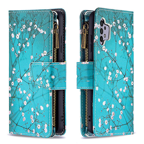 Coque Portefeuille Motif Fantaisie Livre Cuir Etui Clapet B04F pour Samsung Galaxy A32 4G Cyan