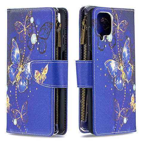 Coque Portefeuille Motif Fantaisie Livre Cuir Etui Clapet B04F pour Samsung Galaxy F12 Bleu Royal