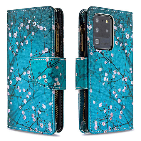 Coque Portefeuille Motif Fantaisie Livre Cuir Etui Clapet B04F pour Samsung Galaxy S20 Ultra 5G Cyan