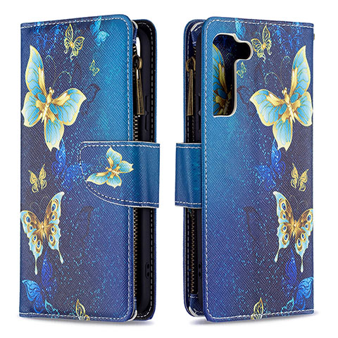 Coque Portefeuille Motif Fantaisie Livre Cuir Etui Clapet B04F pour Samsung Galaxy S21 5G Bleu