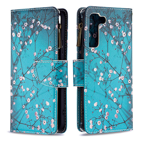 Coque Portefeuille Motif Fantaisie Livre Cuir Etui Clapet B04F pour Samsung Galaxy S21 5G Cyan