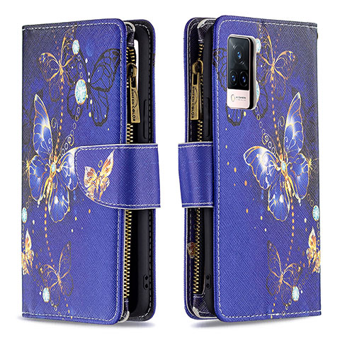 Coque Portefeuille Motif Fantaisie Livre Cuir Etui Clapet B04F pour Vivo V21 5G Bleu Royal