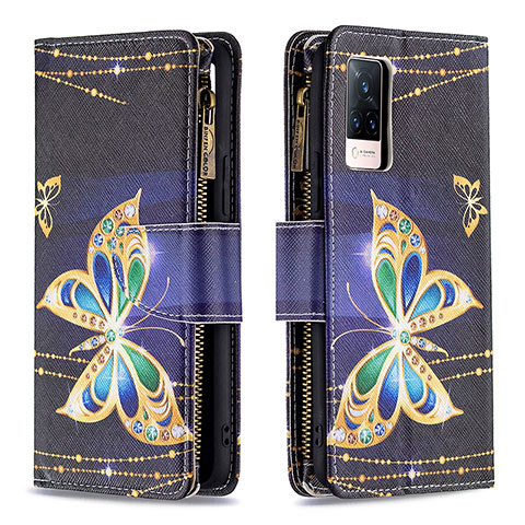 Coque Portefeuille Motif Fantaisie Livre Cuir Etui Clapet B04F pour Vivo V21 5G Noir