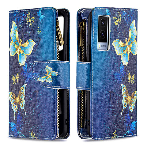 Coque Portefeuille Motif Fantaisie Livre Cuir Etui Clapet B04F pour Vivo V21e 5G Bleu