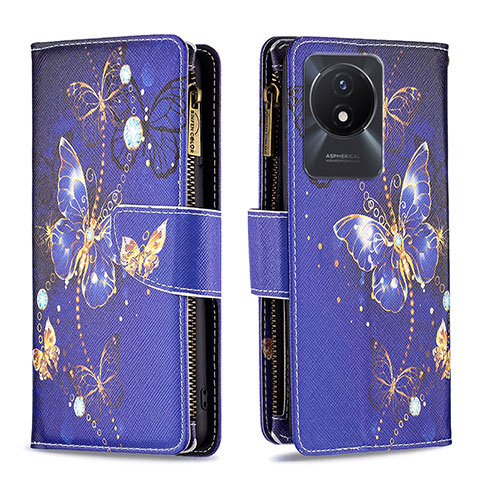 Coque Portefeuille Motif Fantaisie Livre Cuir Etui Clapet B04F pour Vivo Y02A Bleu Royal