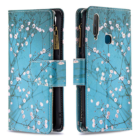 Coque Portefeuille Motif Fantaisie Livre Cuir Etui Clapet B04F pour Vivo Y11 Cyan