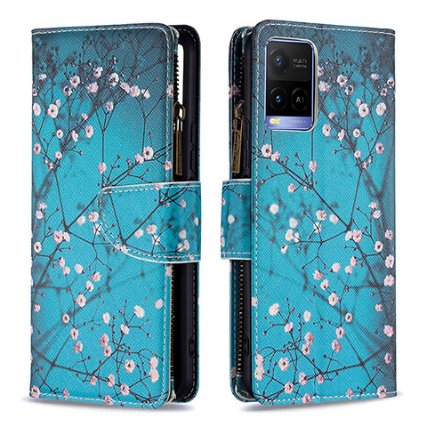 Coque Portefeuille Motif Fantaisie Livre Cuir Etui Clapet B04F pour Vivo Y21 Cyan