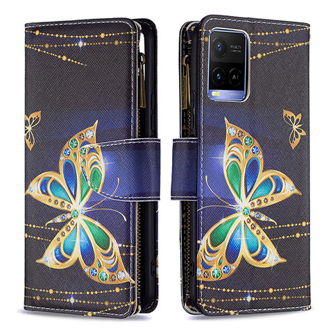 Coque Portefeuille Motif Fantaisie Livre Cuir Etui Clapet B04F pour Vivo Y21 Noir