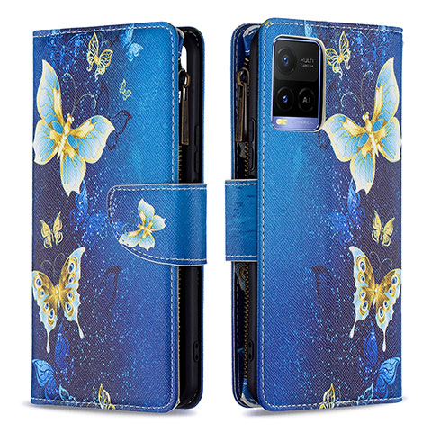 Coque Portefeuille Motif Fantaisie Livre Cuir Etui Clapet B04F pour Vivo Y21e Bleu