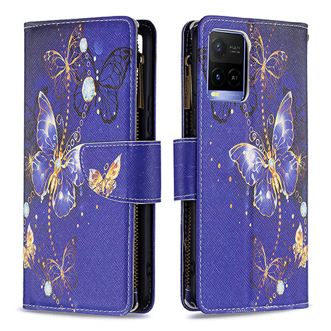 Coque Portefeuille Motif Fantaisie Livre Cuir Etui Clapet B04F pour Vivo Y21e Bleu Royal